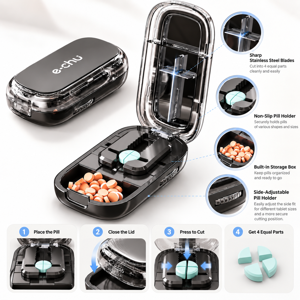 4-Section Pill Cutter with Storage | UNTIOR