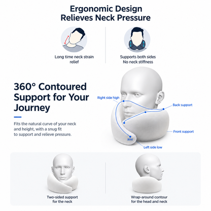 UNTIOR 360° Memory Foam Travel Neck Pillow with Adjustable Fit & Washable Cover