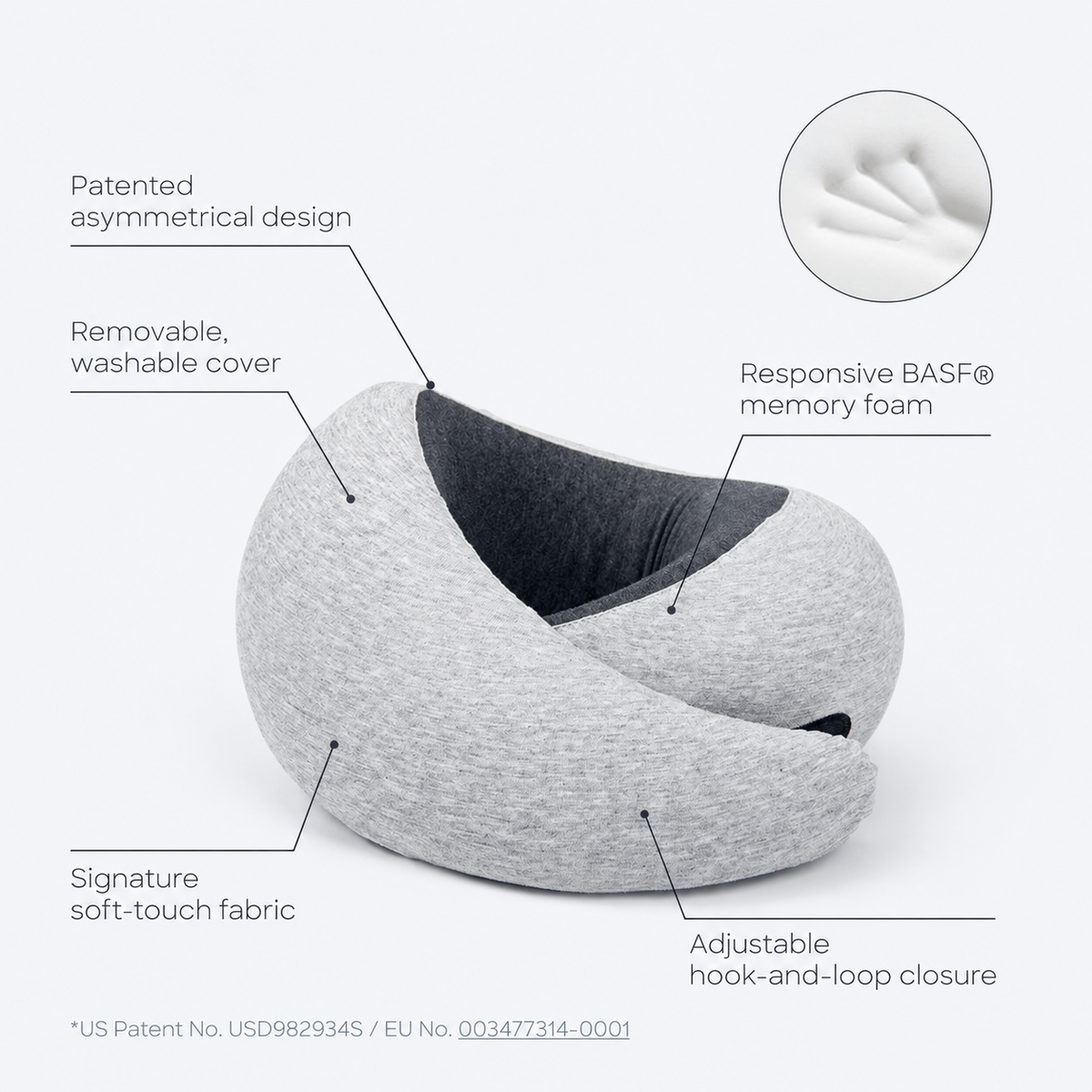 UNTIOR 360° Memory Foam Travel Neck Pillow with Adjustable Fit & Washable Cover