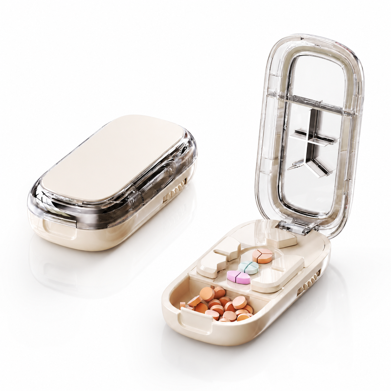 3-in-1 Multi-Cut Pill Splitter with Built-In Storage, Adjustable Portable Pill Cutter for 1/2, 1/3 & 1/4 Tablet Splitting