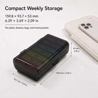 UNTIOR BPA-Free Color-Coded 14-Compartment Weekly Pill Organizer with Removable AM/PM Daily Cases