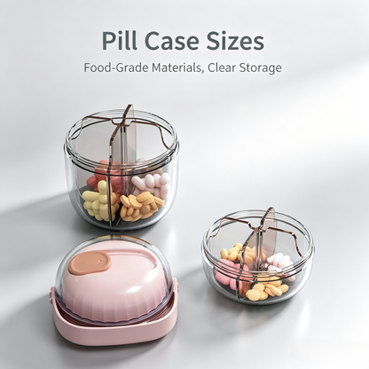 UNTIOR Smart Life 2 sizes pill case with 4 compartments, food grade clear travel pill organizer