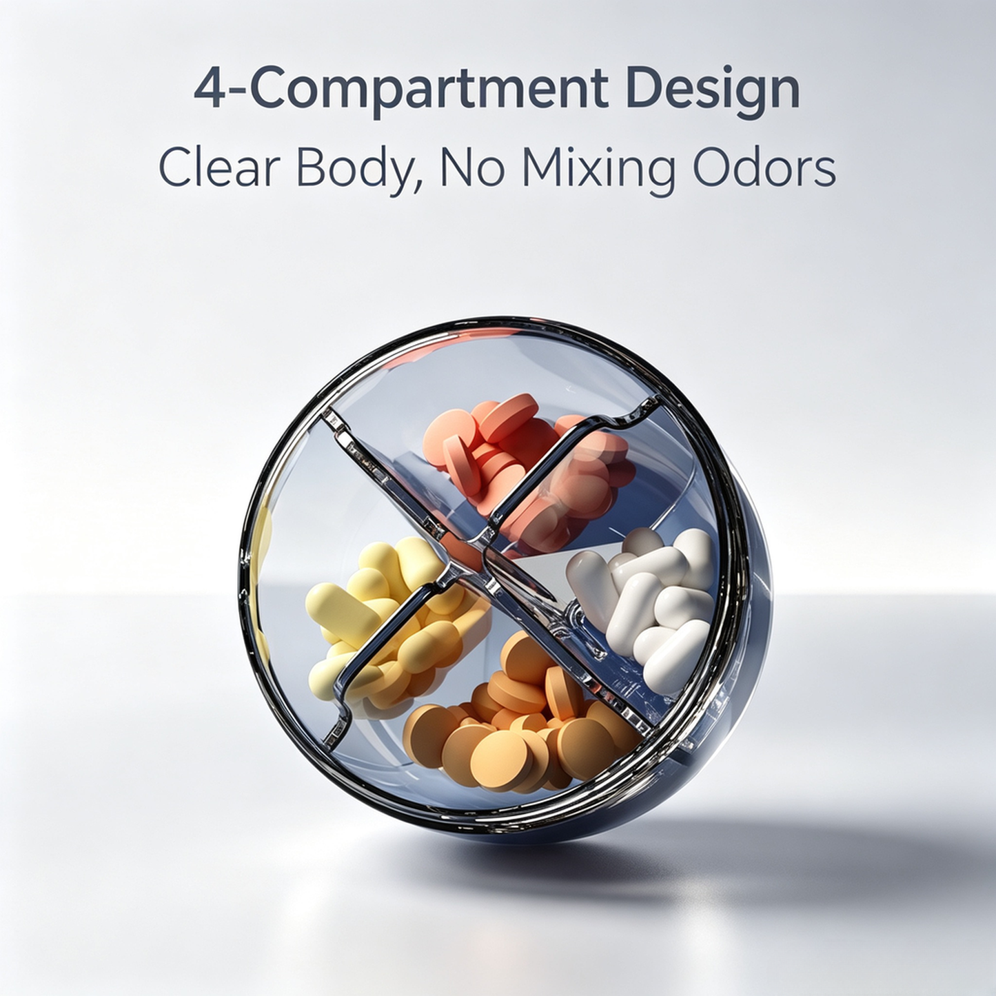 UNTIOR 4-compartment pill organizer, clear body separated storage with no odor mixing