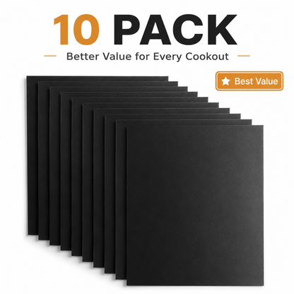UNTIOR 10 pack black BBQ grill mats on a white background with best value message