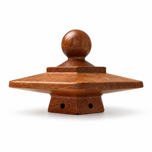 UNTIOR hexagonal walnut wood whiskey smoker lid with solid wood knob and side smoke vents on a white background.