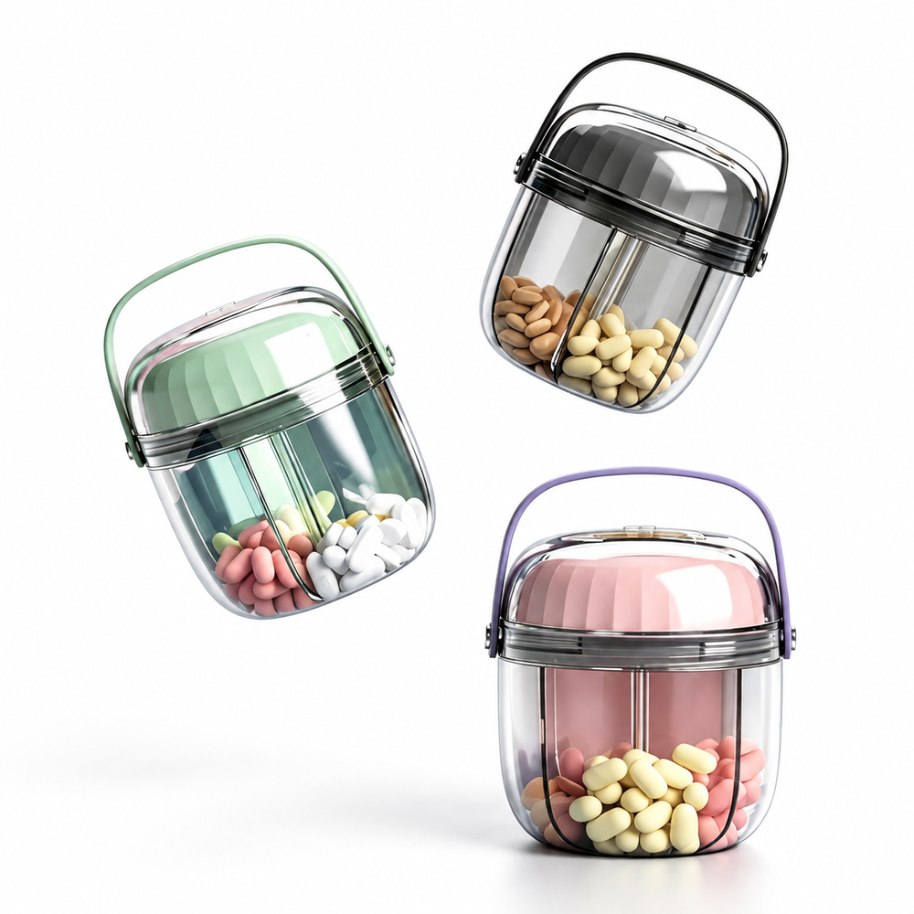 UNTIOR Space Capsule Pill Organizer – Airtight Travel Pill Case with 4 Compartments