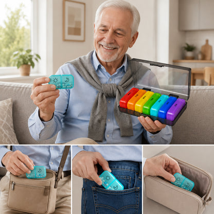 UNTIOR BPA-Free Color-Coded 14-Compartment Weekly Pill Organizer with Removable AM/PM Daily Cases